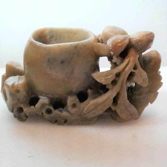 VINTAGE BRUSH POT ORIENTAL SOAPSTONE SCULPTURE - Picture 1 of 7